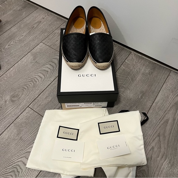 AUTHENTIC Gucci Microguccissima Signature Espadrilles Size 39.5 Black - Picture 1 of 6